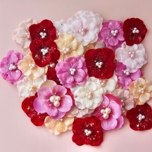 Valentine Red Pink Flower Hair Clips (set of 5) | Accessories for Girls/Women